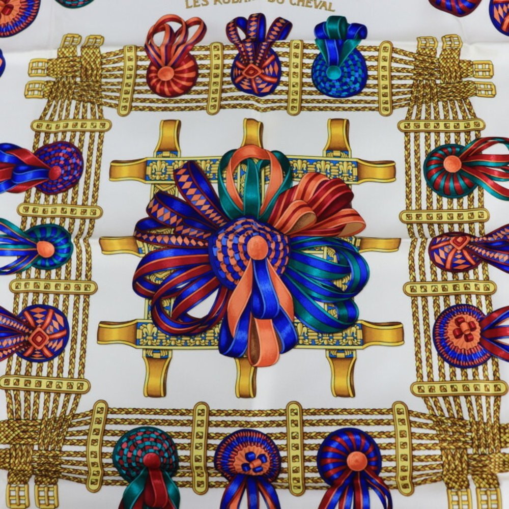 HERMES Hermes Les Rubans Du Cheval Horse Ribbon Carre 90 Scarf Silk Bordeaux ... - Picture 3 of 7